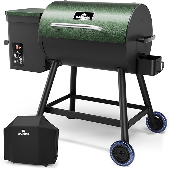 DAMNISS Electric Wood Pellet Smoker Grill 8 In 1 BBQ Grills for Outdoor Grill with Auto Feed &amp PID Temperature Control (180-450°F) and Rain Cover 456 Sq.In Cook Area for Backyard New House Gifts