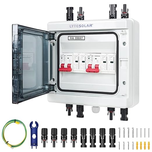 2 String 1000V PV Combiner Box 2 in 2 Out Dual String 63A DC Circuit Breaker with Solar Disconnect Function Surge Protection IP65 Weather-Resistant Enclosure