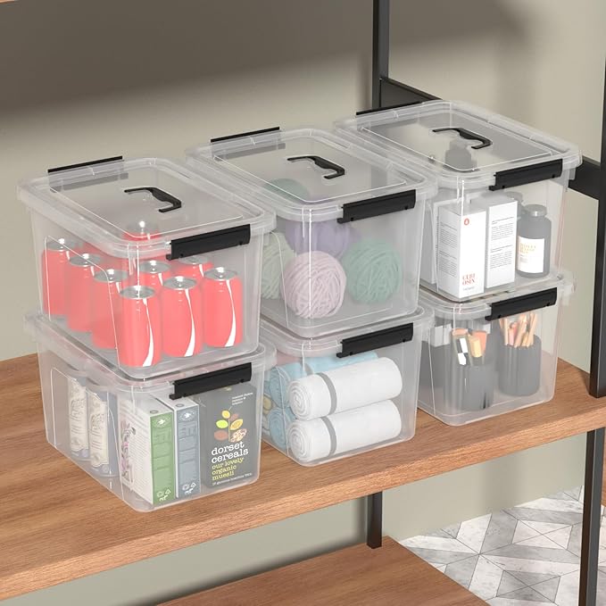 Clear Plastic Storage Containers Bins Boxes with Lids and Handles 10.5 L Clear Storage Latch Box 4 Packs