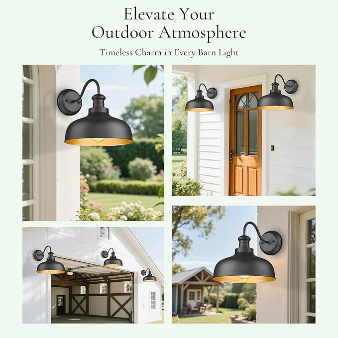 Outdoor Barn Lights 11.5 Inch Dome Outside Wall Sconce Weather Resistant Farmhouse Exterior Wall Mount Light Anti-rust Exterior Lighting Fixturefor Porch Garage Patio Entryway (Black 4 Pack)
