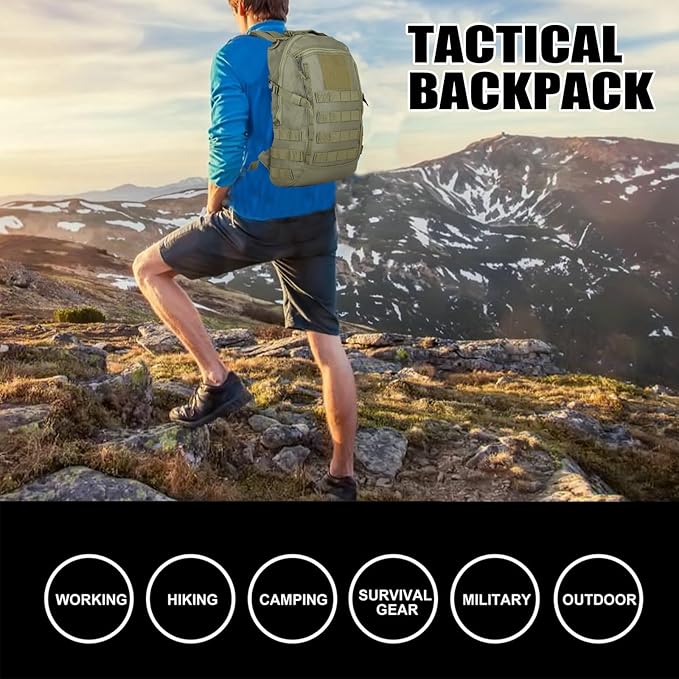 Small Tactical Backpack Military Daypack 12L Molle Bag Rucksack Army Daypack for OutdoorHikingCampingTravel (Green)