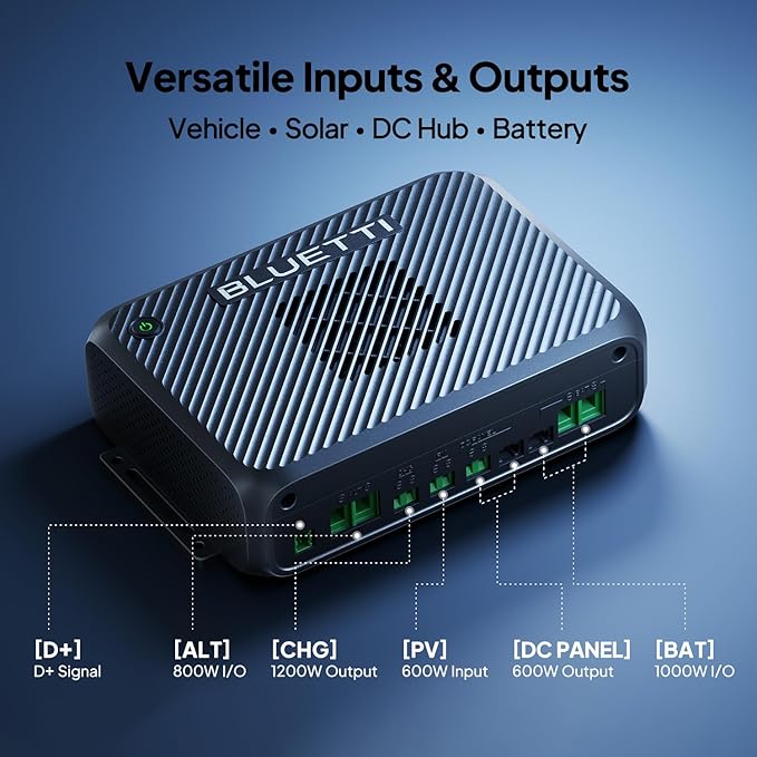BLUETTI Charger 2 1200W Alternator &amp DC-DC Charger Dual Input (Car + Solar) 13× Faster Car Charging for Portable Power Stations Emergency Jumpstarter for Road Trips &amp RVs