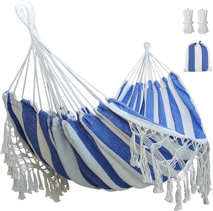 Boho Macrame Hammock with Elegant Tassels for Patio Yard Beach Wedding Decor Outdoor and Indoor Up to 450lbs Include Tie Ropes and Drawstring Bag