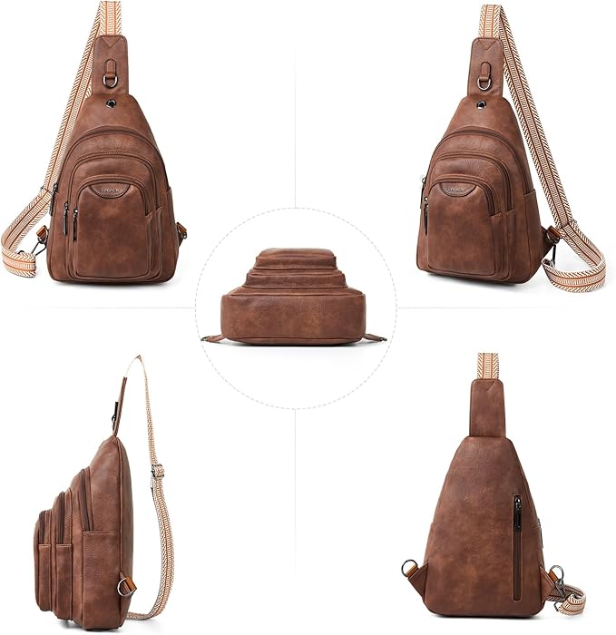 Leresas 10L Crossbody Sling Bag for Women Men Anti Theft Cross Body Fanny Pack Belt Bag Purse Gifts for Women Faux Leather Brown