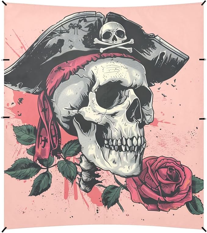 ALAZA Skull Pirates with Rose Beach Tent Sun Shelter Portable Canopy Sunshade for Outdoor Camping Picnics Backyard Fun 10x9 ft