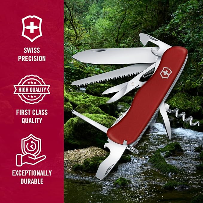 Victorinox Outrider Swiss Army Knife 14 Function Swiss Made Pocket Knife with Large Knife Corkscrew Scissors and 2 Screwdrivers - Red