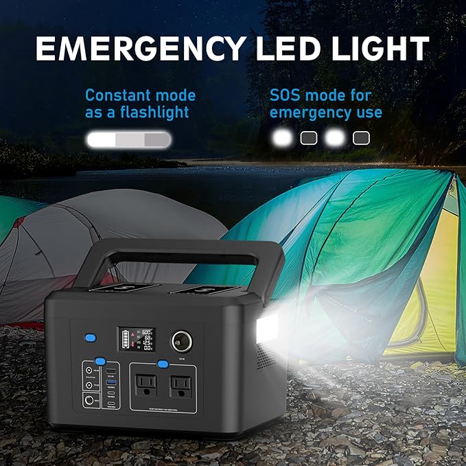 Portable Power Station 600W Powkey 296Wh Battery Backup with 2 Pure Sine Wave AC Outlets USB-C PD100W and 2 Wireless Chargers Solar Generator (Solar Panel Optional) for Outdoor Camping/RVs/Home Use