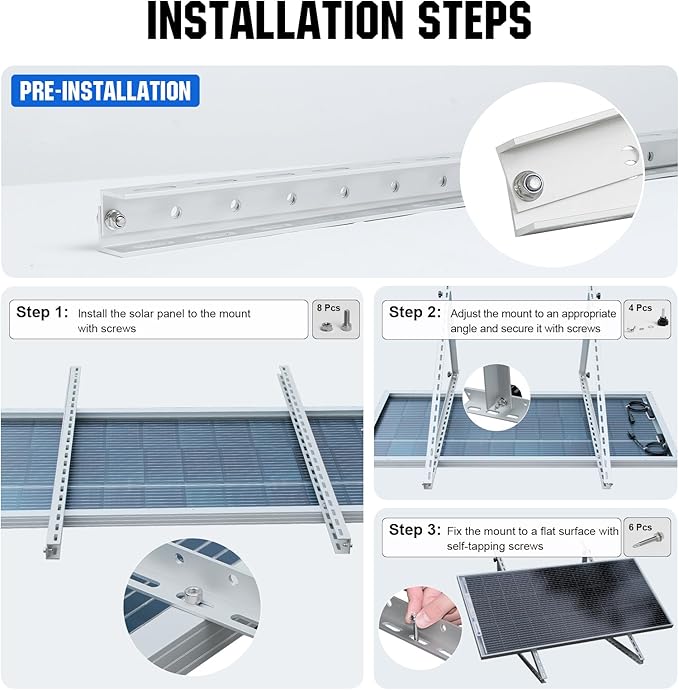 ECO-WORTHY 4 Sets 45inch Adjustable Solar Panel Mount Brackets Stand with Foldable Tilt Legs Ideal for 4-8pcs 100 200 300 400 Watt Solar Panel for Roof RV Boat and Off-Grid