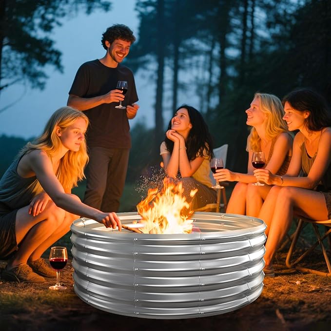 Metal Fire Pit Ring/Bonfire Fire Ring- 48 Inches Diameter 0.7 MM Thick1.5 ft High Durable and Stylish for Outdoor Fire PitsPatios and Camping (Silver 4X4X1.5 ft)
