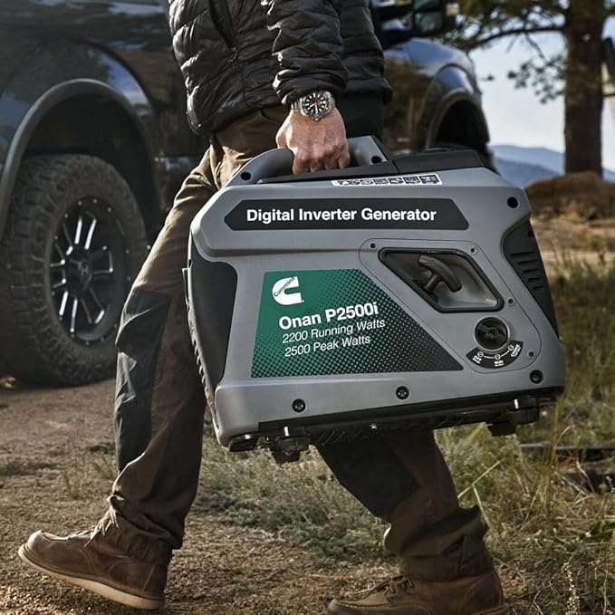 Cummins Onan P2500i Inverter Generator 2500 Peak/2200 Running Watts Ultra-Quiet 52 dBA Portable Gas Powered Parallel Ready 10hr Runtime Lightweight 48 lbs RV &amp Camping CARB/EPA Compliant