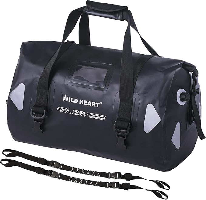 WILD HEART Waterproof Motorcycle Duffel Bag PVC500D Double-bottom With Rope Straps and Inner Pocket 40L 66L 100L for Kayaking Camping BoatingMotorcycle