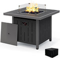 SERWALL 33 Outdoor Fire Pit Table 50000 BTU Square Propane Fire Pit Table with Lid Glass Rock &amp Glass Wind Guard HDPE Outdoor Furniture for Patio Garden Backyard Black