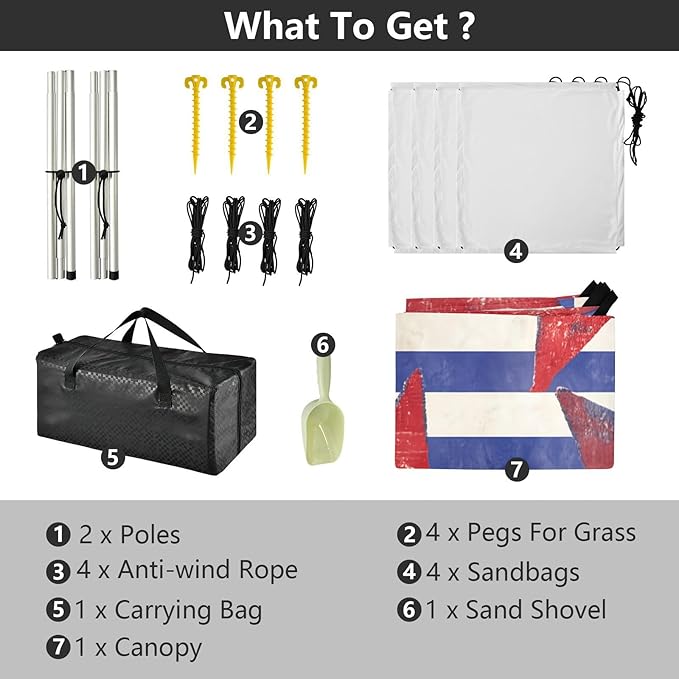 xigua Flag Beach Tent Sun Shelter with Carrying Bag - Silver Coated Oxford Fabric Beach Canopy for Beach Camping Fishing - Includes Windproof Ropes Sandbags &amp Stakes