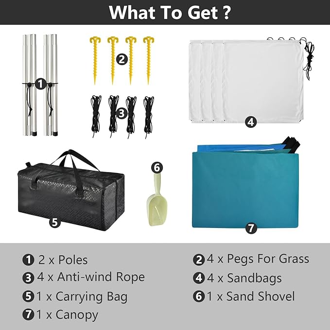 Astract Gradient Blue Shiny Beach Cabana UPF50 Easy Setup Portable Sun Shelter Includes Sand Shovel Sandbags Stability Poles for Camping Picnics Backyard