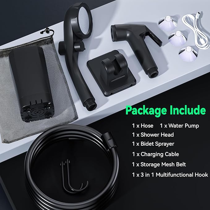 Portable Shower for Camping 6000mAh Rechargeable Camping Shower Pump with Power &amp Temperature Display Shower Head and Bidet SprayerOutdoor Shower Pump for Hiking Travel Pet