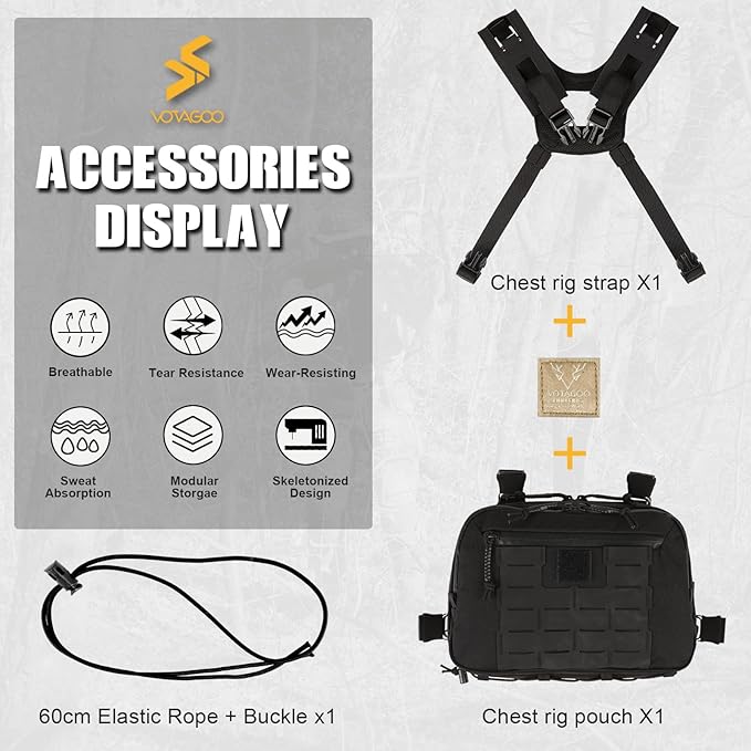 Tactical Chest Rig Bag 3L Utility Hypalon Molle Chest Rig With Map Pocket 500D Cordura Chest Bag for Hunting Workouts (Black)