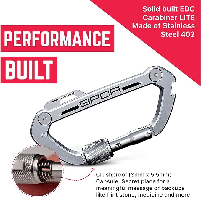 GPCA Carabiner Multitool - Carabiner Heavy Duty Key Clip for Keys Bottle Opener Screwdriver Box Cutter Ruler Keychain Clip Keychain Organizer EDC Gear for Camping &amp Hiking - Gifts for Men