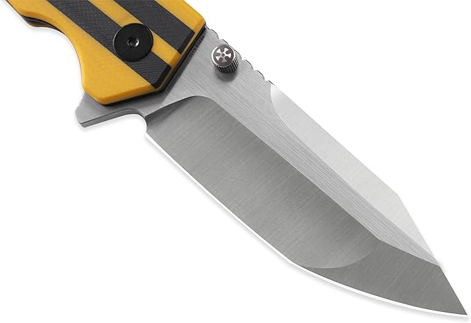 Petrified fish PFP08 Mocado Pocket Knife3.58 K110 Steel Satin Blade 5.64oz G10 Handle Flipper Liner lock Folding knife (Yellow Satin)