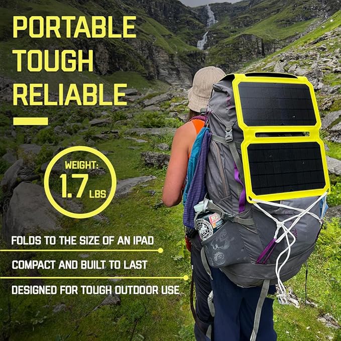 SunJack – 25 Watt Foldable Solar Panel ETFE Monocrystalline Portable Solar Panel with USB-C and USB-A IP67 Waterproof Solar Panels for Camping Backpacking Hiking and Travel