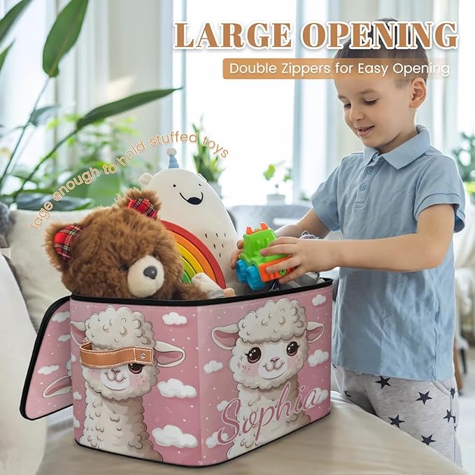 Custom Storage Basket with Name Personalized Storage Bins with Zipper Lid Foldable Fabric Storage Box Large capacity with Handle Cloud Sheep