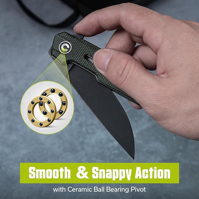 CIVIVI Navo Pocket Knife for EDC 3.25 Nitro-V Blade Micarta Handle with Reversible Clip Folding Knife for Men Women C25015A-2 Green