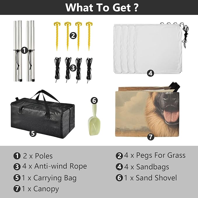 ALAZA German Shepherd Dog with Balloon Beach Tent Sun Shelter Portable Canopy Sunshade for Outdoor Camping Picnics Backyard Fun 10x9 ft