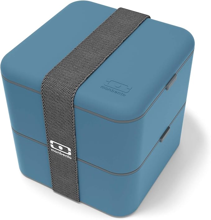 monbento - Large Bento Lunch Box MB Square Denim with 2 Compartments - 57 oz - Leakproof Lunch Box for Work/Picnic/Meal Prep - BPA Free - Microwave &amp Dishwasher Safe - Blue