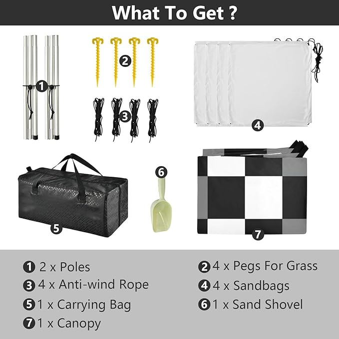 xigua Plaid Beach Tent Sun Shelter with Carrying Bag - Silver Coated Oxford Fabric Beach Canopy for Beach Camping Fishing - Includes Windproof Ropes Sandbags &amp Stakes
