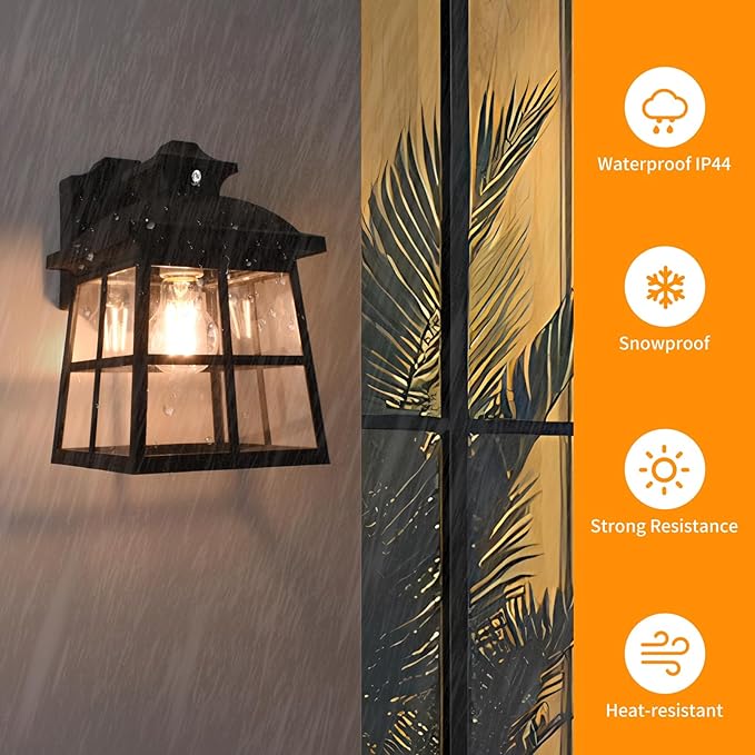 FUDESY Dusk to Dawn LED Outdoor Wall LanternWhite Plastic Photocell Sensor Porch Light with 8W 800LM Edison Filament BulbExterior Wall Mount Light Fixture for YardPatioGarage