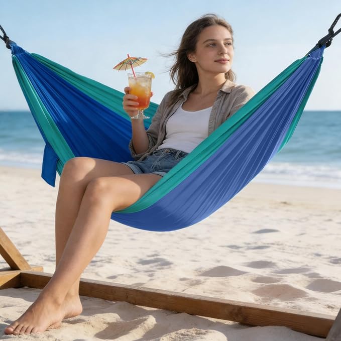 Durable Camping Hammock – 500lbs Portable Hammock Nylon Camping Hammock Chair - Double with Tree Straps - Portable for Travel Backpacking Hiking Outdoors Camping Gear