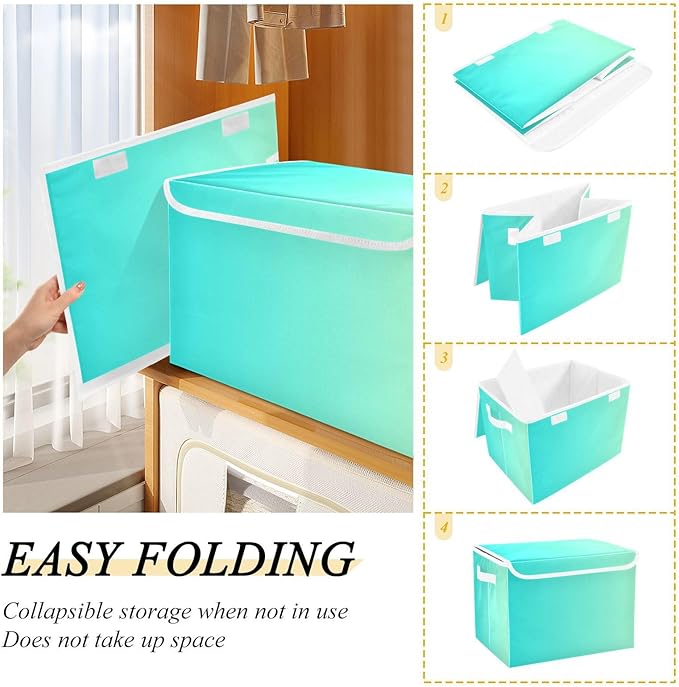 Turquoise Gradient Storage Container with Lid Collapsible Organizing Containers Gallon Storage Bins for Office Supplies