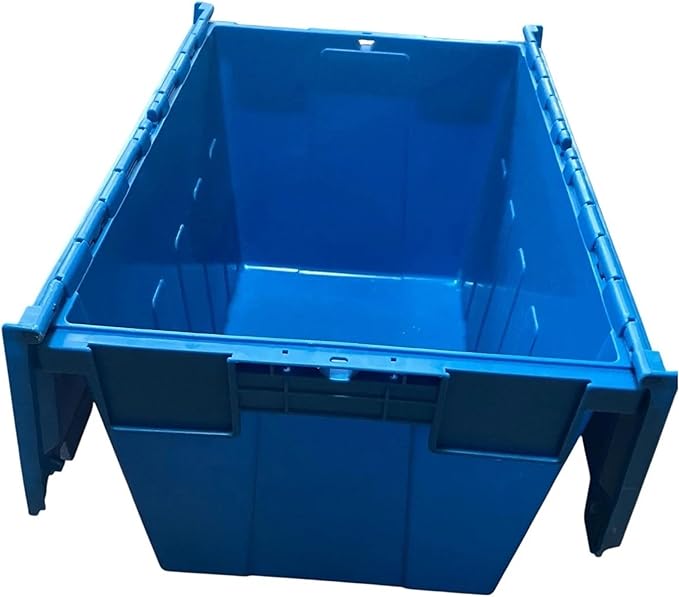 1 PCS 16.5 Gallon Industrial Distribution Tote with Hinged Attached Lid – Stackable &amp Nestable Reusable Heavy-Duty Transport Container for Warehouse Logistics and Moving Use