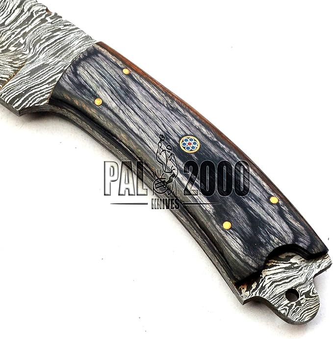 PAL 2000 KNIVES BOW-9684 Custom Forged Damascus Steel Fixed Blade Hunting Knife with Sheath