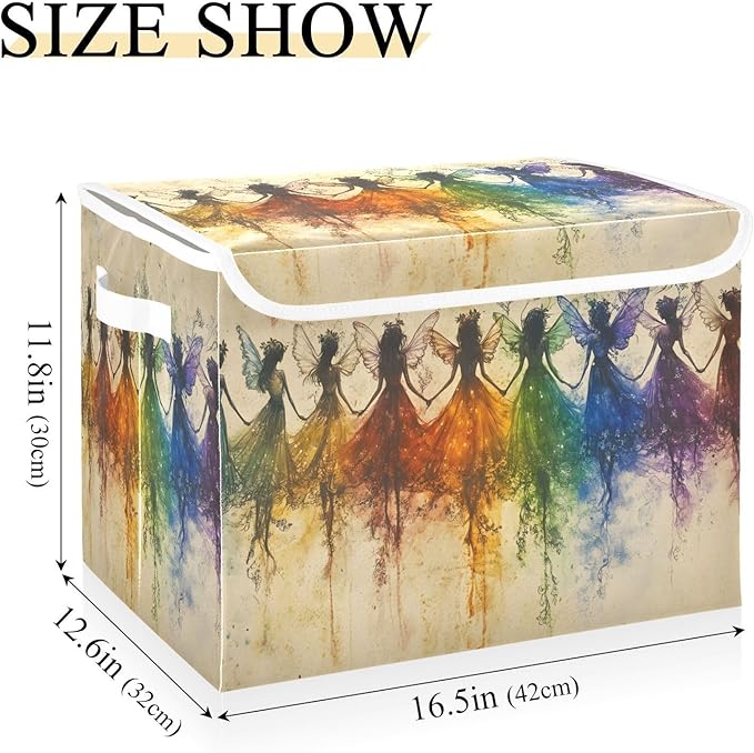 Storage Cube with Lid Dancing Fairy Print 16.5×12.6×11.8 IN Collapsible Large Capacity Foldable Storage Basket Bin Organizer