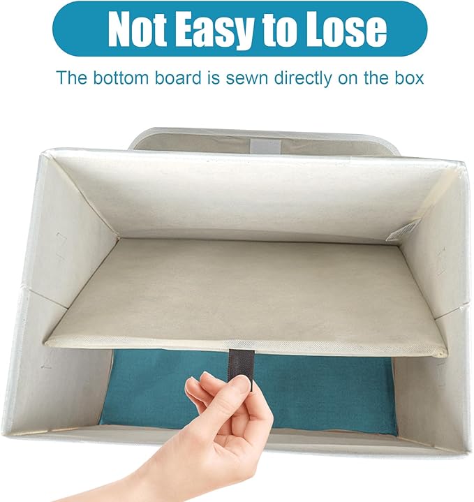 Bagnizer Large 22 Quart Linen Fabric Foldable Storage Bin Cube Organizer Basket with Flip-Top Lid &amp Handles Clothes Blanket Box for Home Office Closet Teal &amp White 4 Pack 14.6 x 9.5 x 9.5