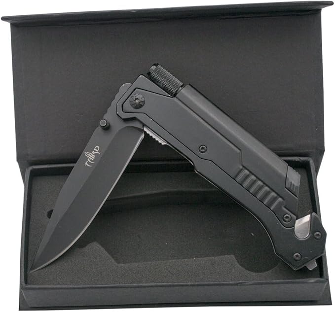 THIRD Rescue-Assisted Folding Knife 17576N Black Aluminium Handle 10.5 cm Black Stainless Steel Blade. with Clip and Presentation Box.