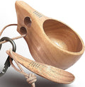Nordic Kuksa 12oz (355ml) w/spoon Dual-Grip Wooden Camping Mug set - Bushcraft Hardwood Crafted for Travel &amp Home. Total Trail Control!