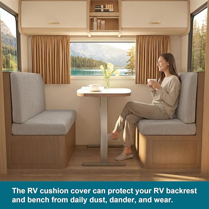 KRFOONN RV Dinette Cushion Covers Stretch Camper Cushions Covers Replacement Couch Cushion Slipcovers Washable Loveseat Slipcovers for Travel Trailer Couch (2 Backrest Cover &amp 2 Bench Cover T5)