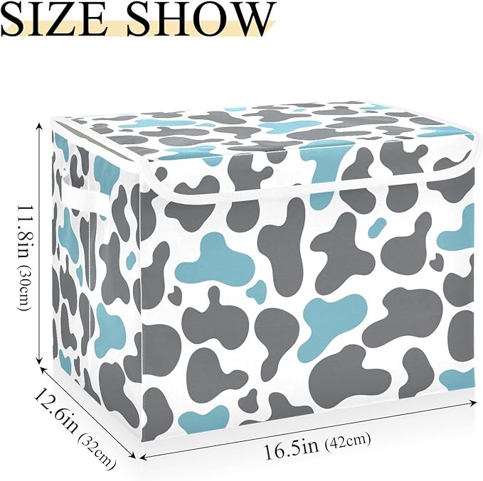 Milk Cow Print Lidded Home Storage Bins Closet Storage Bins Foldable Oxford Fabric Storage Box for Home Bedroom Closet Office (16.5x12.6x11.8 in)