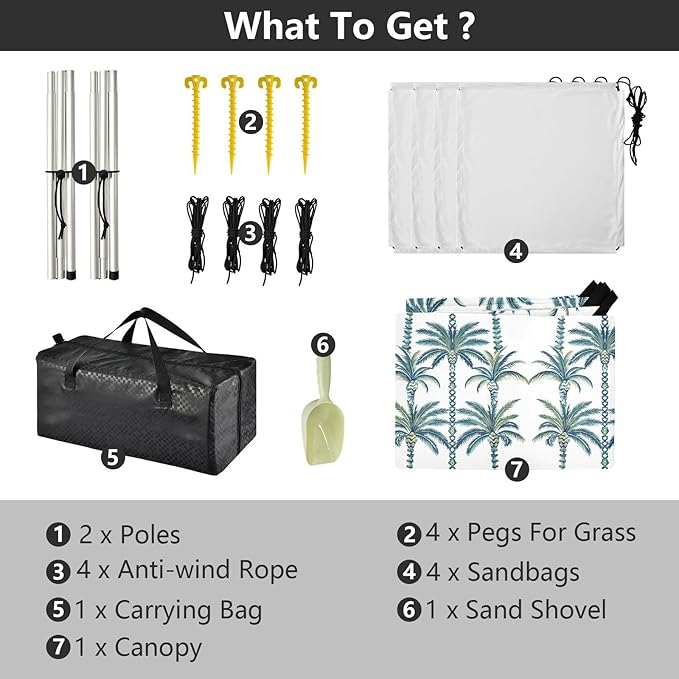 ALAZA Bohemian Palm Trees Beach Tent Sun Shelter UPF50+ Protection Beach Shade Canopy w/ 4 Sandbags for Outdoor Camping Fishing Backyard Fun Picnic 10x9 ft
