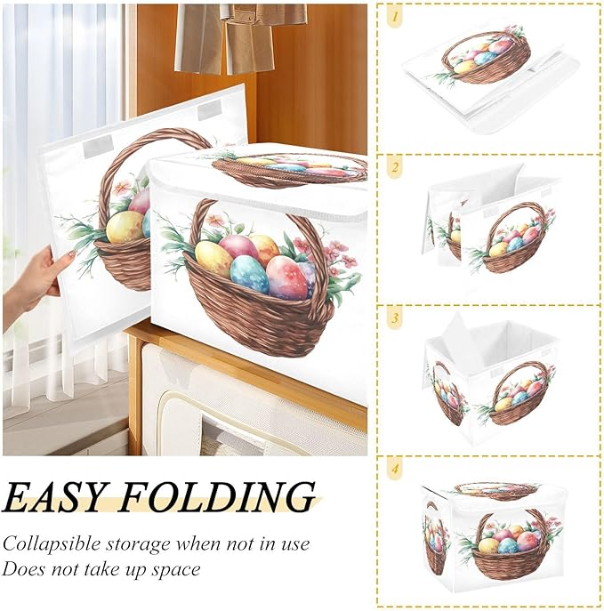 Easter Egg Basket Fabric Storage Bins with Lids and HandleFoldable Storage Bins with LidsCloset Organizers for Clothes Storage Room Organization Office Storage Chest Organizer