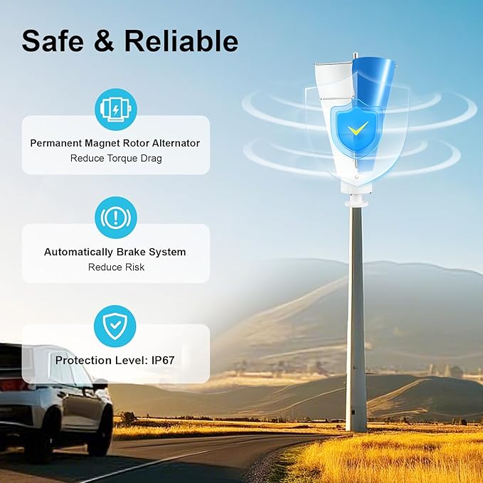 500W Vertical Axis Wind Turbine Generator Kit with Controller - Low Noise Helical VAWT for Home/RV/Boat | IP67 Weatherproof 12V/24V Dual Voltage &lt62dB Quiet Operation