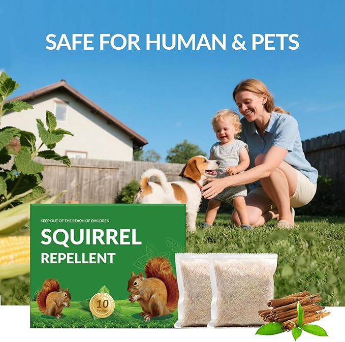 Extra-Strength Squirrel Repellent Natural Mint Chipmunk Deterrent for Outdoor Use Helps Keep Squirrels Out of Attics Car Engines Gardens &amp Yards 10 Pouches