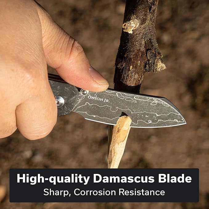CIVIVI Crabby Pocket Knife EDC Folding Knife for Men Women with Damascus Blade Contoured Shredded Carbon Fiber Handle Designed by Ken Onion Jr. C24055-DS1