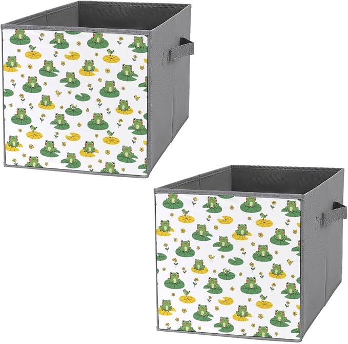 Foldable Storage Bins with Handles Cute Frogs Sturdy Collapsible Cube Box for Organizing Blankets Towels Toys Ideal for Home &amp Closet Use