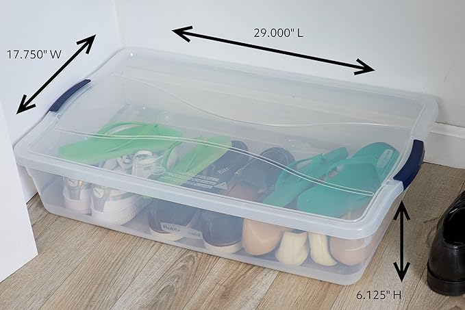 Rubbermaid Cleverstore 42 Quart Stackable Plastic Storage Bin with Lids for Garage Closet and Classroom Clear 4 Pack