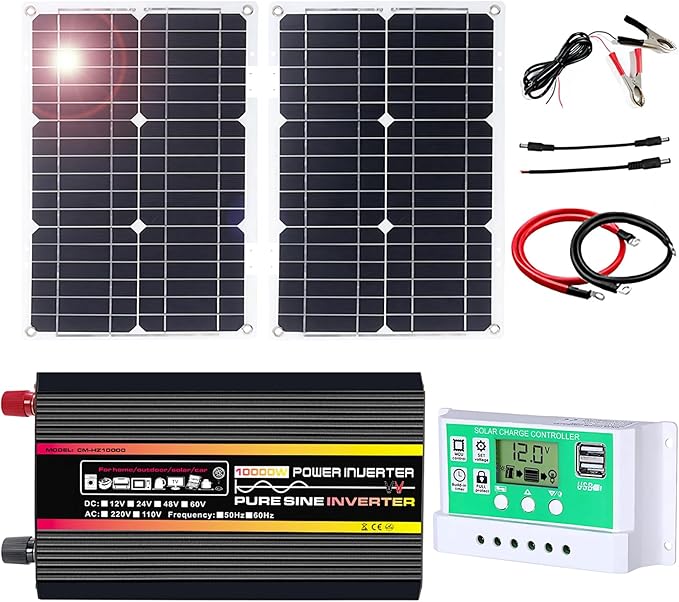 Complete 10000W Solar Panel Kit with Pure Sine Wave Inverter &amp 50A Charge Controller for Marine RV(50W)