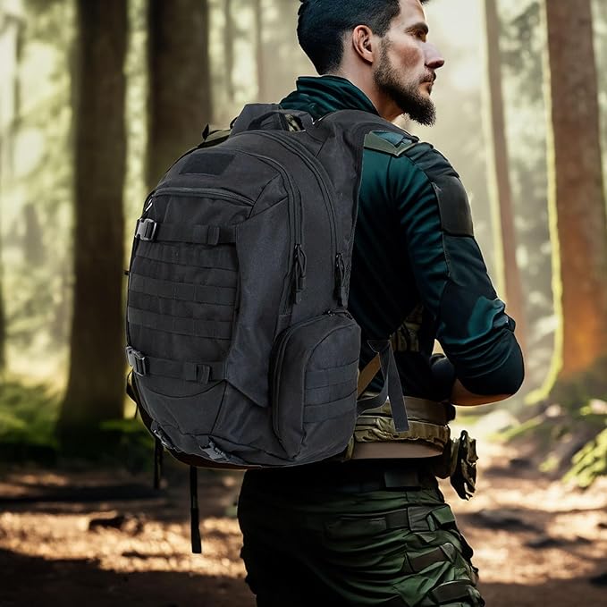 45L Waterproof Fishing Hunting Backpack Outdoor Military Rucksacks Tactical Sports Camping Hiking Trekking Bags (Black)
