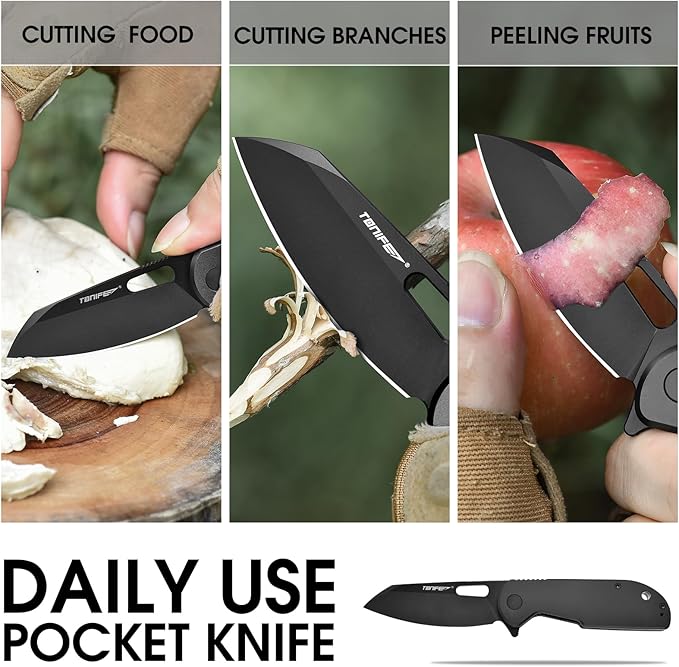 TONIFE Galaxy Mini Folding Knife with D2 Steel Blade and Aluminum Handle EDC Pocket Tool for Camping Hiking and Survival (Black Titanium)