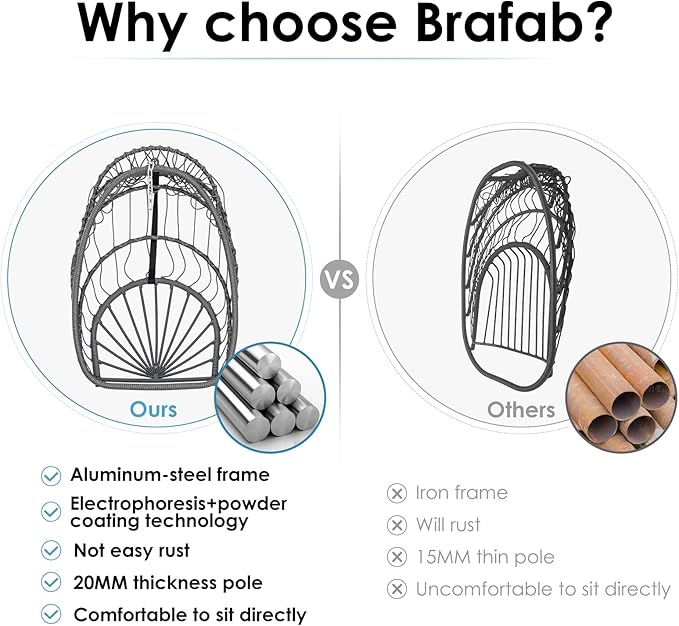 Brafab Egg Chair with Stand Indoor Outdoor Swing Egg Chair Patio Wicker Hanging Chair with Stand Hammock Egg Chairs with UV Resistant Cushion and Aluminum Frame for Bedroom Balcony Garden Light Blue